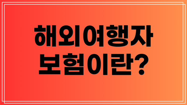 해외여행자 보험이란?